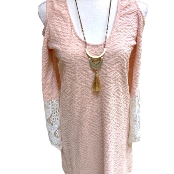 Vava x Joy Han Crochet Lace Sleeve Midi Sheath Dress Apricot Sexy Cutouts - Picture 4 of 14